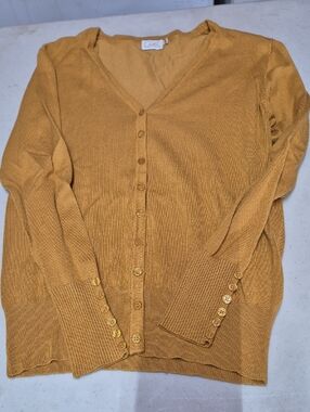 Mustard Yellow Button-Front V-Neck Cardigan